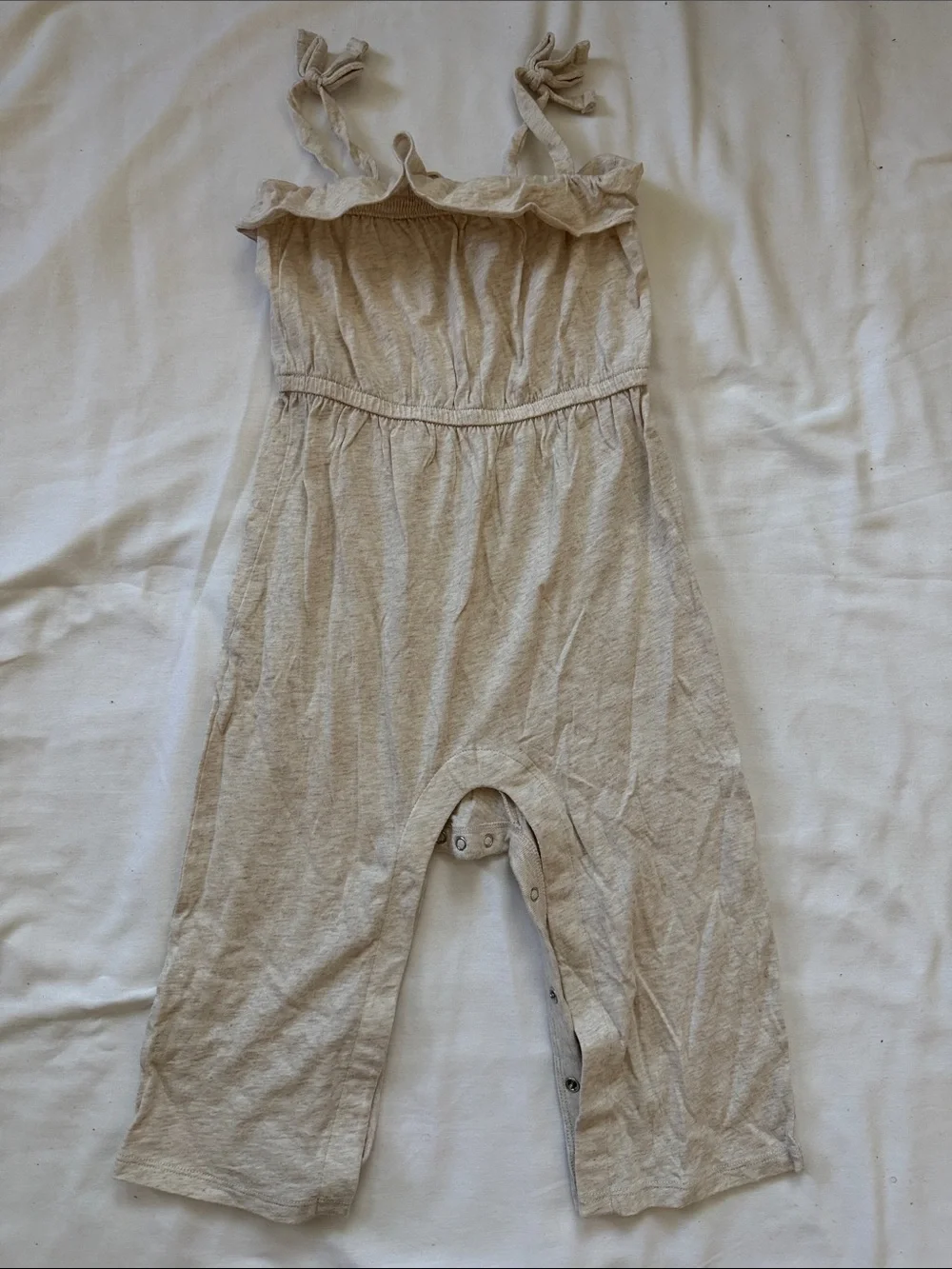 GAP Beige Tie-Shoulder Cotton Romper 3T